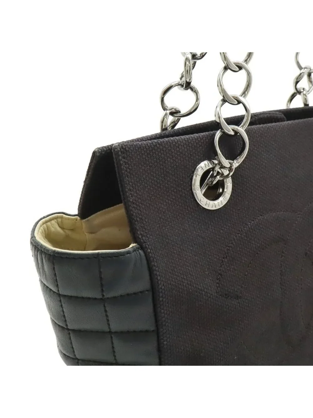 Chanel Choco Bar Chain Tote Quilted Net Canvas Leather Black - Picture 4 of 9